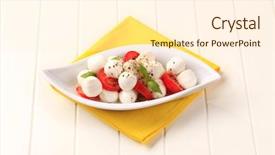  Presentation with phyto essential basil aroma oil - PPT theme featuring mini bowls - bowl of mozzarella cheese tomato background and a  colored foreground