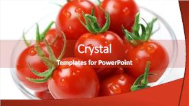  Presentation with brake the glass voice - PPT layouts having mini bowls - cherry tomatoes in glass bowl background and a crimson colored foreground