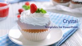  Presentation with cupcake - Colorful presentation design enhanced with mini bowls - delicious cupcake with berries backdrop and a light blue colored foreground