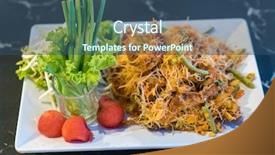  Presentation with noodle - Cool new PPT theme with mini bowls - fried noodle water mimosa shrimp backdrop and a ocean colored foreground