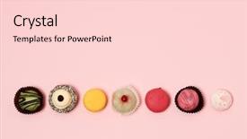  Presentation with pink - Slide set consisting of mini cakes on a pink background and a lemonade colored foreground