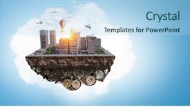  Presentation with machinery - Slides with mini city design mixed media background and a light blue colored foreground