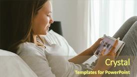  Presentation with teenage girl - PPT theme having mini computer - 12-14 years old teenage girl background and a coral colored foreground