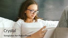  Presentation with teenage girl - Slide set enhanced with mini computer - 12-14 years old teenage girl background and a coral colored foreground