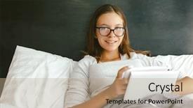  Presentation with teenage girl - Slide deck with mini computer - 12-14 years old teenage girl background and a coral colored foreground