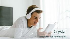  Presentation with old music - Amazing PPT layouts having mini computer - 16 years old teenage guy backdrop and a sky blue colored foreground