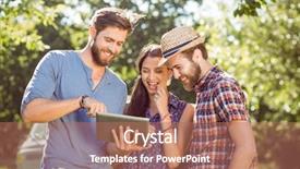  Presentation with selfie - Beautiful PPT theme featuring mini computer - hipster friends looking at their backdrop and a coral colored foreground