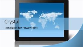  Presentation with world map - Amazing presentation design having mini computer - ipad with world map made backdrop and a light blue colored foreground