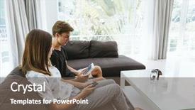  Presentation with living room - Amazing slide set having mini computer - two teenagers boy and girl backdrop and a tawny brown colored foreground