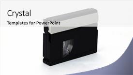  Presentation with tape - Cool new slide deck with mini dv tape isolated against a white background backdrop and a white colored foreground