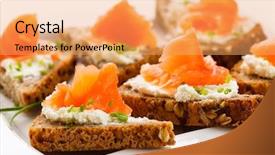  Presentation with cream cheese and fruit sandwich - Beautiful slide deck featuring mini farm - bread with smoked salmon backdrop and a yellow colored foreground