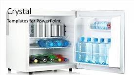  Presentation with fridge - Slides consisting of mini fridge full of bottles and jars with various drinks isolated on white background and a white colored foreground