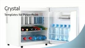  Presentation with fridge - Slides consisting of mini fridge full of bottles and jars with various drinks isolated on white background and a cream colored foreground