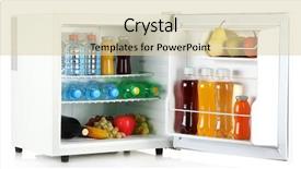  Presentation with fridge - Cool new PPT theme with mini fridge full of bottles of juice soda and fruit isolated on white backdrop and a lemonade colored foreground
