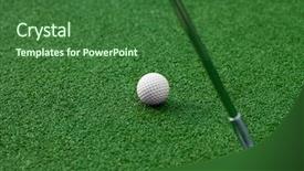  Presentation with mini golf - Amazing PPT theme having mini game - golf club and ball backdrop and a forest green colored foreground