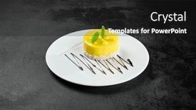  Presentation with white plate - Slide deck enhanced with mini-mango-cake-on-white background and a black colored foreground