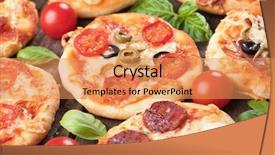  Presentation with tomato chemistry - PPT theme featuring mini margarita pizzas with cherry background and a coral colored foreground