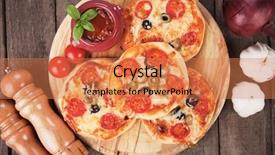  Presentation with olive - Slide set with mini margherita pizzas with cheese olive and tomato background and a coral colored foreground