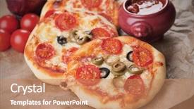  Presentation with olive - Amazing presentation design having mini margherita pizzas with cheese olive and tomato backdrop and a coral colored foreground