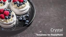  Presentation with berries - Theme featuring mini-pavlova-cakes-topped background and a  colored foreground