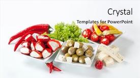  Presentation with peppers - Colorful PPT layouts enhanced with mini peppers and green olives backdrop and a sky blue colored foreground