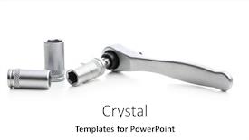 Presentation with stainless steel - Colorful slides enhanced with mini-ratchet-wrench-with-set backdrop and a white colored foreground