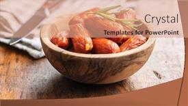  Presentation with sausages - PPT layouts consisting of mini-salami-sausages-in-bowl background and a coral colored foreground