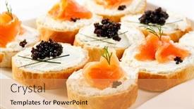  Presentation with bagel - Presentation theme with mini sandwiches - bagel smoked salmon caviar and cream cheese background and a yellow colored foreground