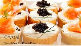  Presentation with bagel - Colorful PPT theme enhanced with mini sandwiches - bagel smoked salmon caviar and cream cheese backdrop and a yellow colored foreground