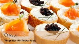  Presentation with bagel - Presentation theme enhanced with mini sandwiches - bagel smoked salmon caviar and cream cheese background and a yellow colored foreground