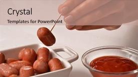  Presentation with mini power plant - PPT layouts with mini sausages salamis with toothpick background and a coral colored foreground