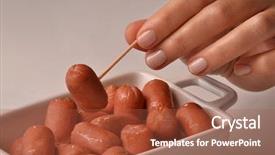  Presentation with sausages - Colorful slide deck enhanced with mini sausages salamis with toothpick backdrop and a red colored foreground