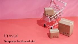  Presentation with online marketing - Amazing slide set having mini-shopping-cart-contain-paper backdrop and a coral colored foreground