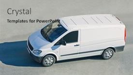  Presentation with road bus - Presentation theme featuring mini-small-passenger-tour-van background and a light gray colored foreground