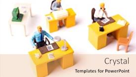  Presentation with team - Presentation consisting of miniature-business-people-team background and a yellow colored foreground