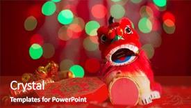  Presentation with chinese new year firecrackers - Amazing PPT theme having miniature dancing lion and firecracker backdrop and a crimson colored foreground