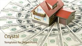  Presentation with house - Presentation theme enhanced with miniature house and money buying background and a  colored foreground