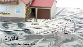  Presentation with house key - Presentation theme enhanced with miniature house and money buying background and a  colored foreground