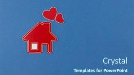  Presentation with estate - Colorful slide deck enhanced with miniature-house-on-blue-background backdrop and a ocean colored foreground