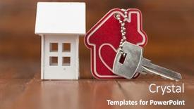  Presentation with real estate prices - PPT theme having miniature-houses-with-vintage-key background and a coral colored foreground