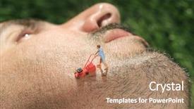  Presentation with life - Beautiful presentation design featuring miniature life people mowing hair backdrop and a coral colored foreground