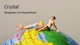  Presentation with man and woman - Colorful PPT layouts enhanced with miniature man and a miniature backdrop and a soft green colored foreground