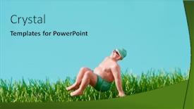  Presentation with space - Slides featuring miniature-man-wearing-swimsuit background and a light blue colored foreground