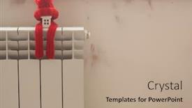  Presentation with house heating - Audience pleasing PPT theme consisting of miniature-model-house-with-knitted backdrop and a coral colored foreground