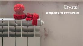  Presentation with house heating - Slide set with miniature-model-house-with-knitted background and a gray colored foreground