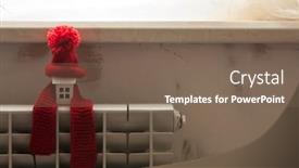  Presentation with house heating - Audience pleasing PPT layouts consisting of miniature-model-house-with-knitted backdrop and a violet colored foreground