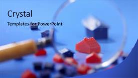  Presentation with house - PPT theme featuring miniature model house with magnifier background and a light blue colored foreground