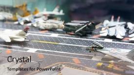  Presentation with runway - Slide deck enhanced with miniature model of aircraft carrier background and a light gray colored foreground