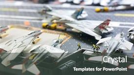 Presentation with runway - Slide set enhanced with miniature model of aircraft carrier background and a dark gray colored foreground
