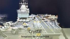  Presentation with aircraft - Audience pleasing PPT theme consisting of miniature model of aircraft carrier backdrop and a mint green colored foreground